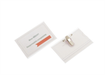 BADGE PLASTIQ RIGIDE+EPINGLE 91X57MM